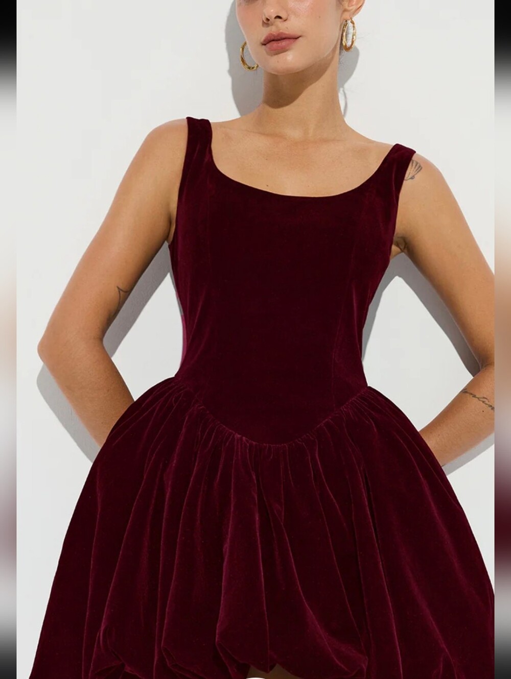 Commense Mini Velvet Bubble Dress Sleeveless Burgundy S NWT - Picture 2 of 5